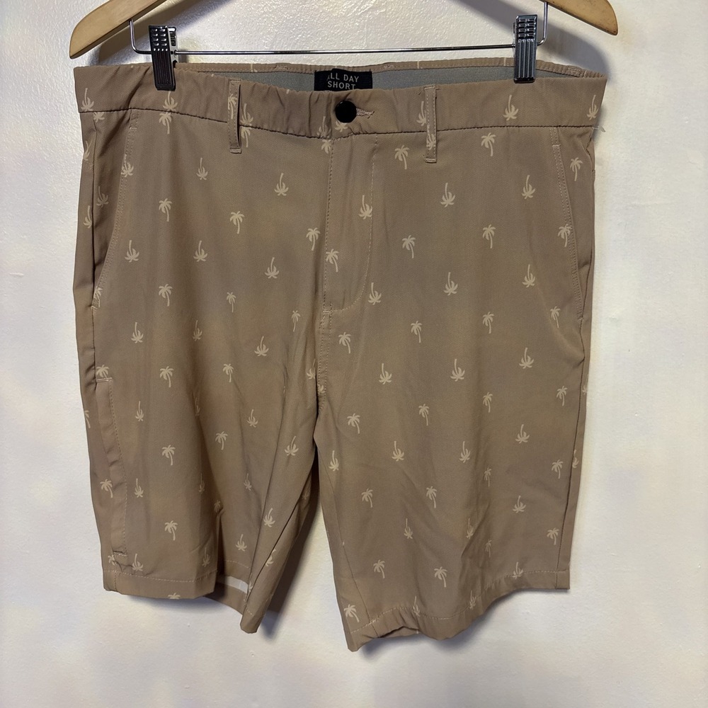 All Day  short Hybrid Shorts Mens 32  khaki  with 4-Way Stretch Quick Dry 10"